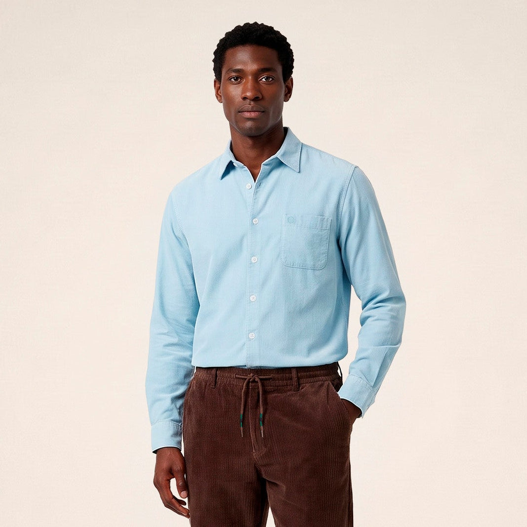 Chemise manches longues velours côtelé bleu