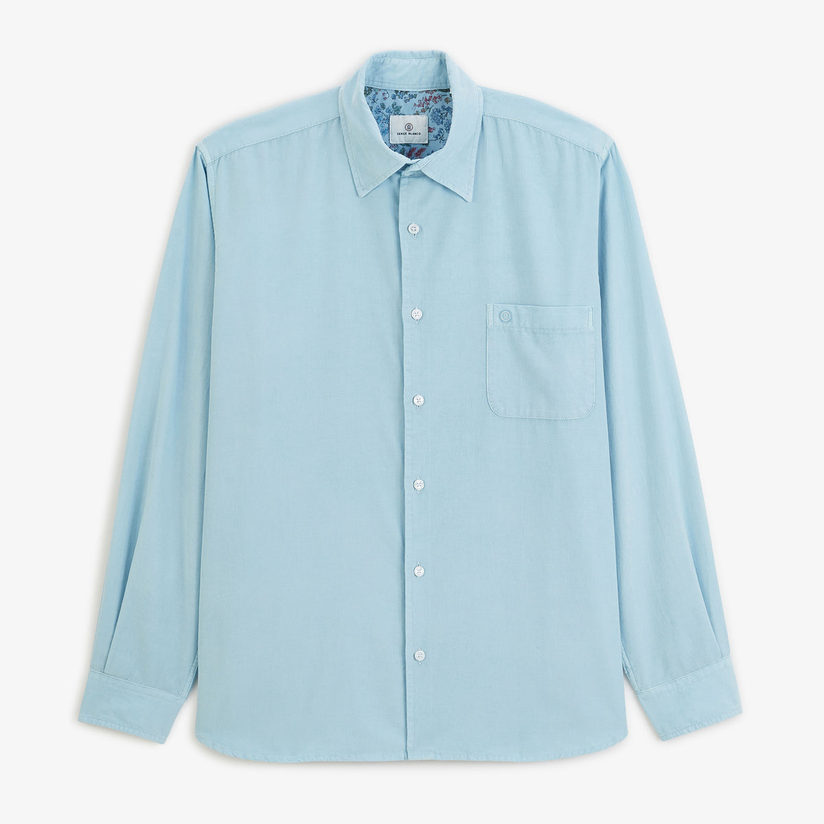 Chemise manches longues velours côtelé bleu brise