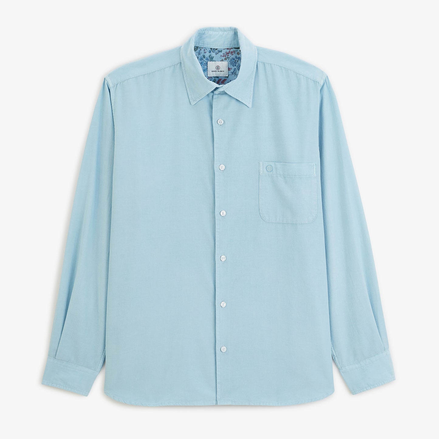 Chemise manches longues velours côtelé bleu brise