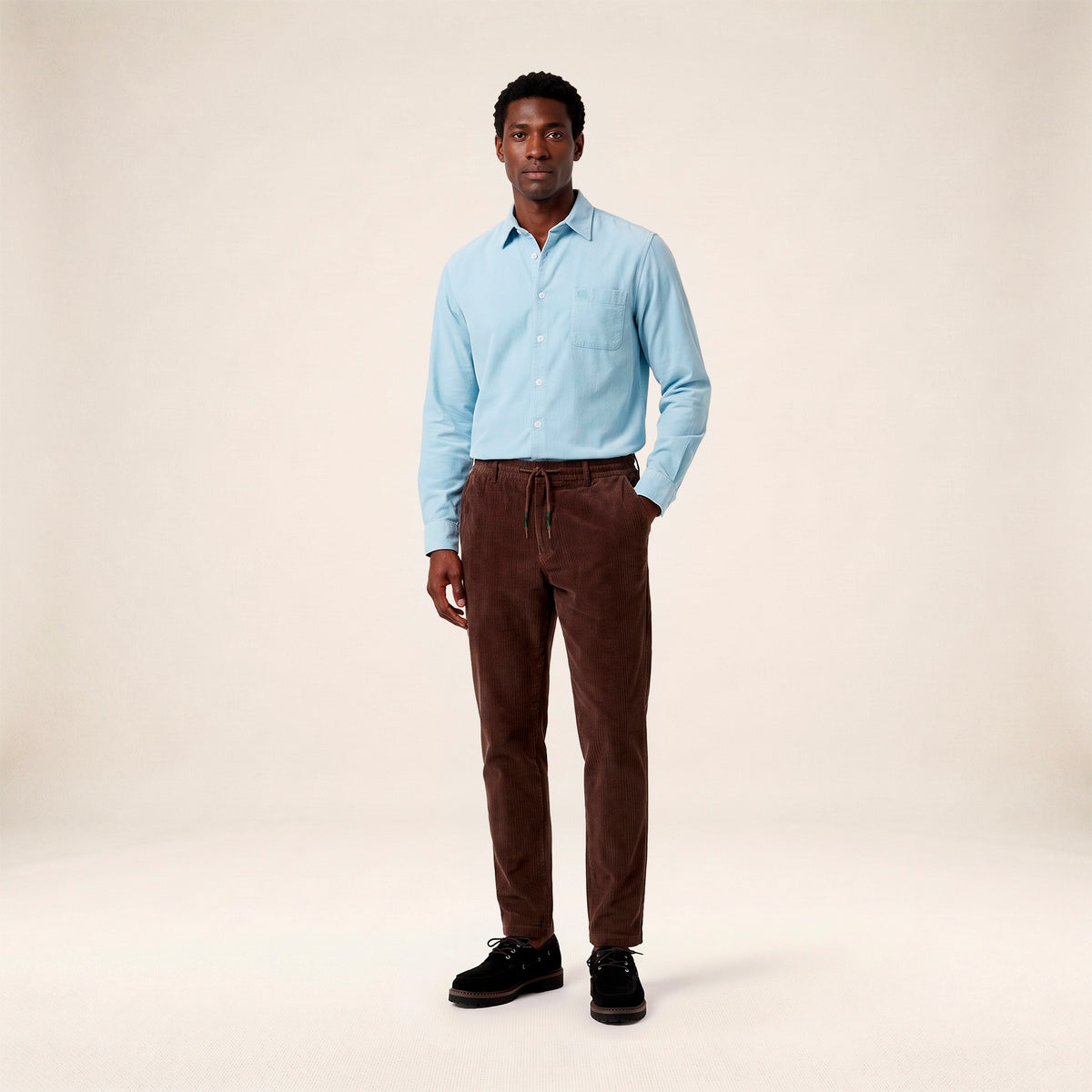 Chemise manches longues velours côtelé bleu