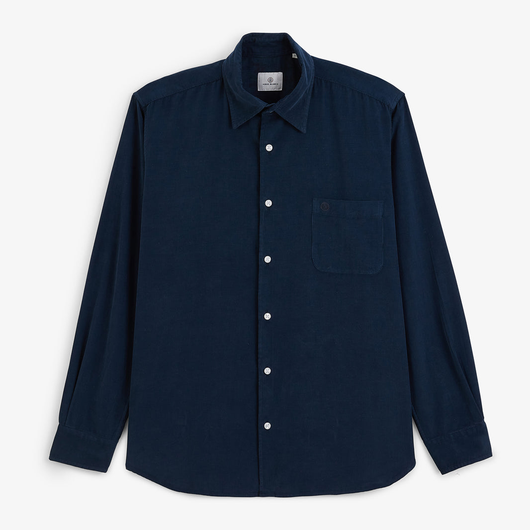 Chemise manches longues velours côtelé bleu marine