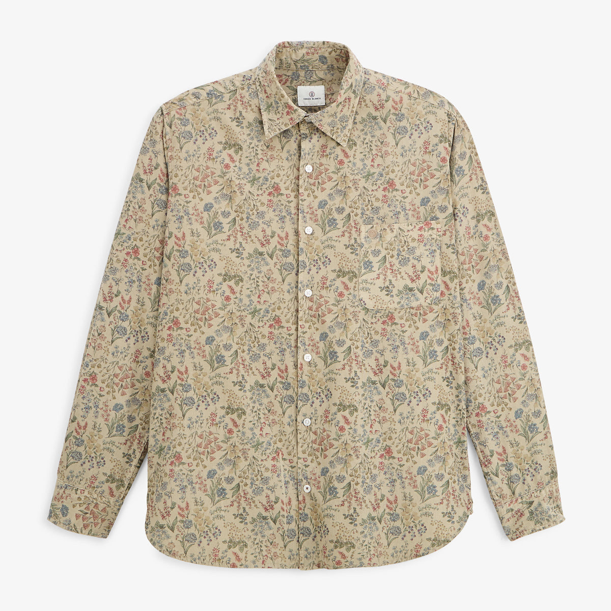 Chemise manches longues velours côtelé floral beige