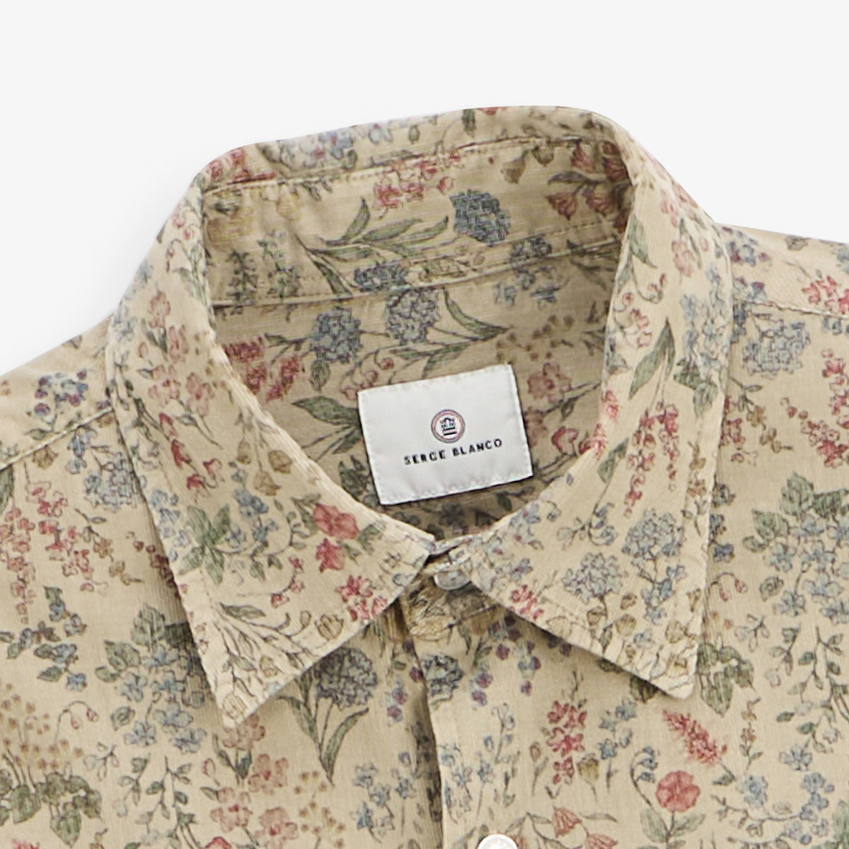 Chemise manches longues velours côtelé floral beige