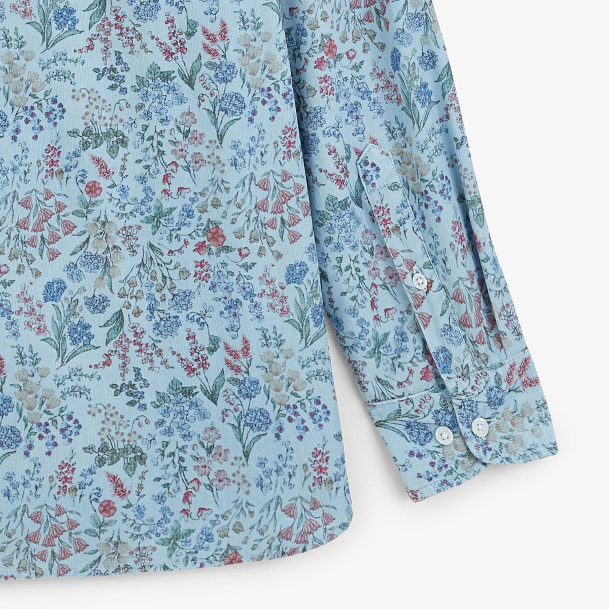 Chemise manches longues velours côtelé floral bleu
