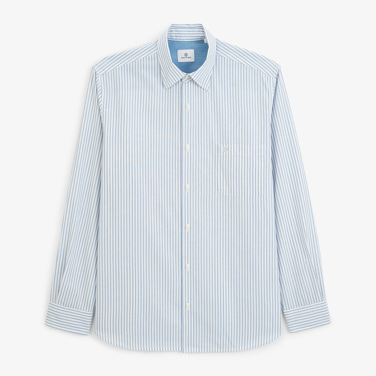 Chemise manches longues rayée en coton bleu