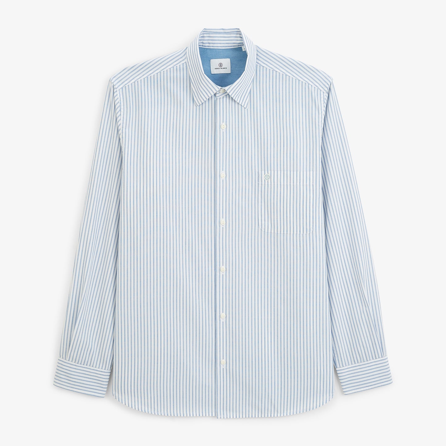 Chemise manches longues rayée en coton bleu