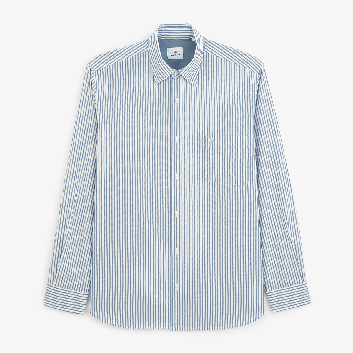 Chemise manches longues rayée en coton bleu