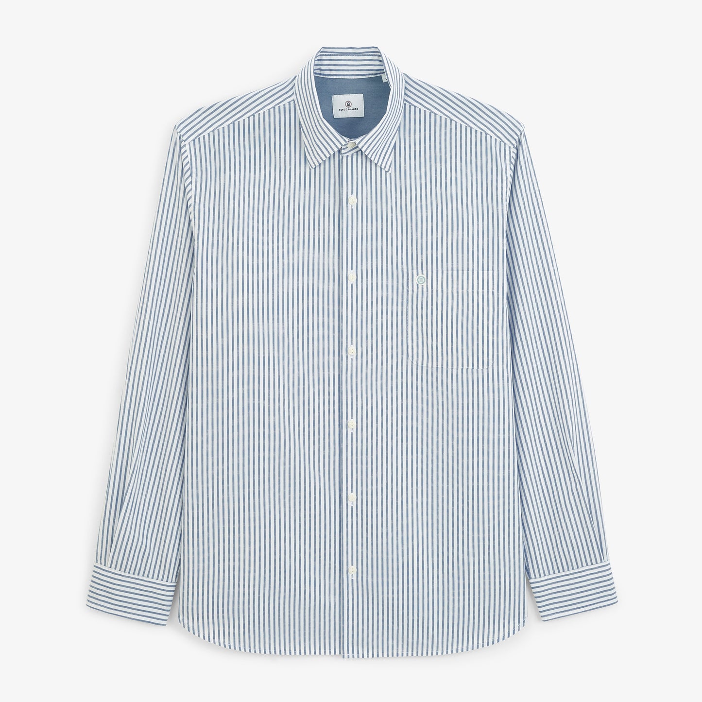 Chemise manches longues rayée en coton bleu