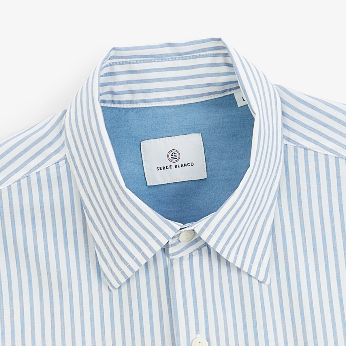 Chemise manches longues rayée en coton bleu
