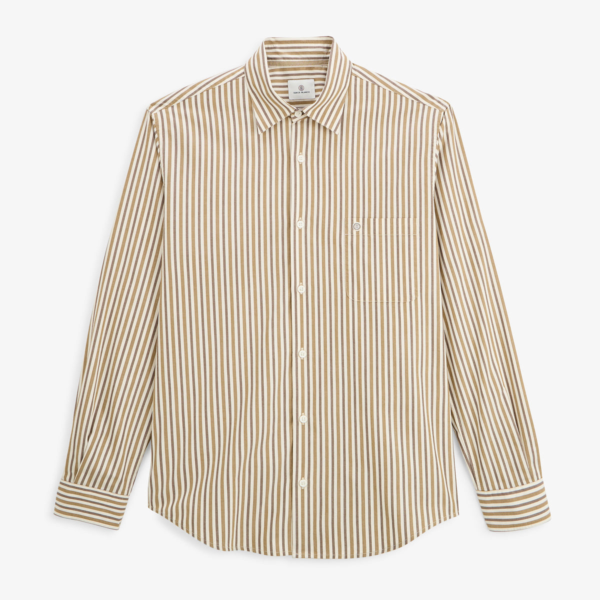Chemise manches longues coton rayures marron brownie