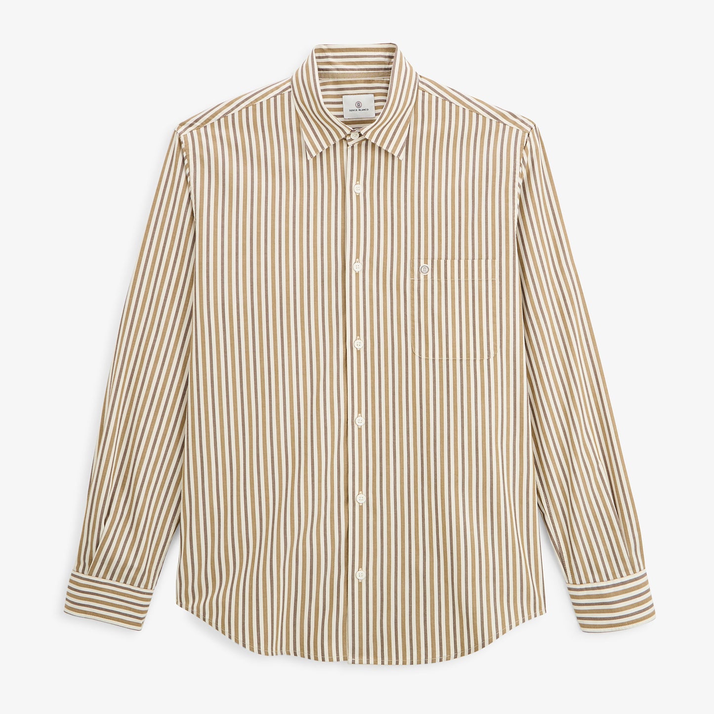 Chemise manches longues coton rayures marron brownie