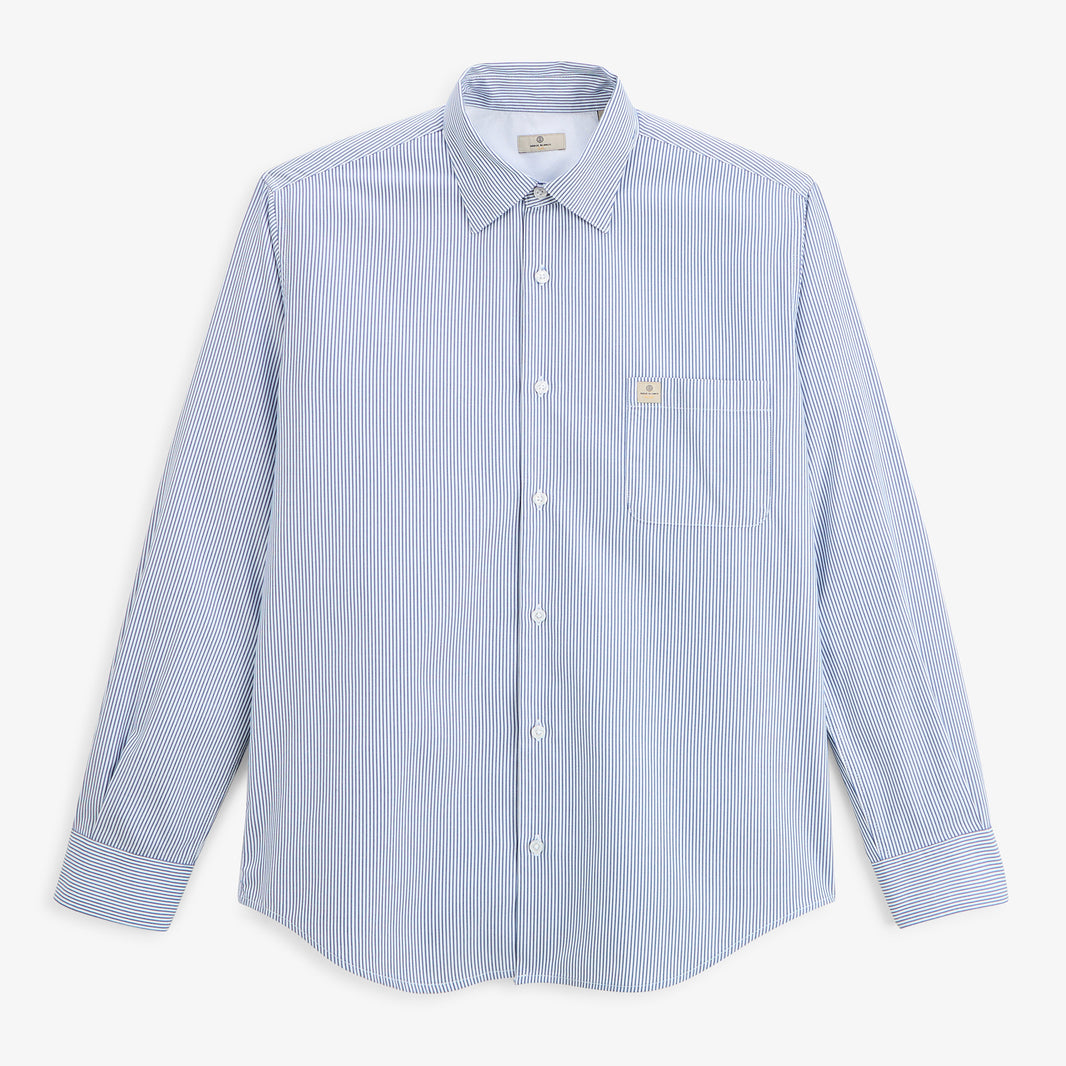 Chemise manches longues coton fines rayures bleu SBPLAY