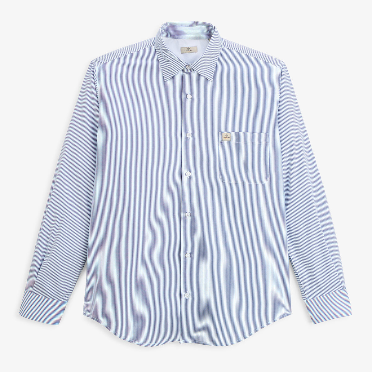 Chemise manches longues coton fines rayures bleu SBPLAY
