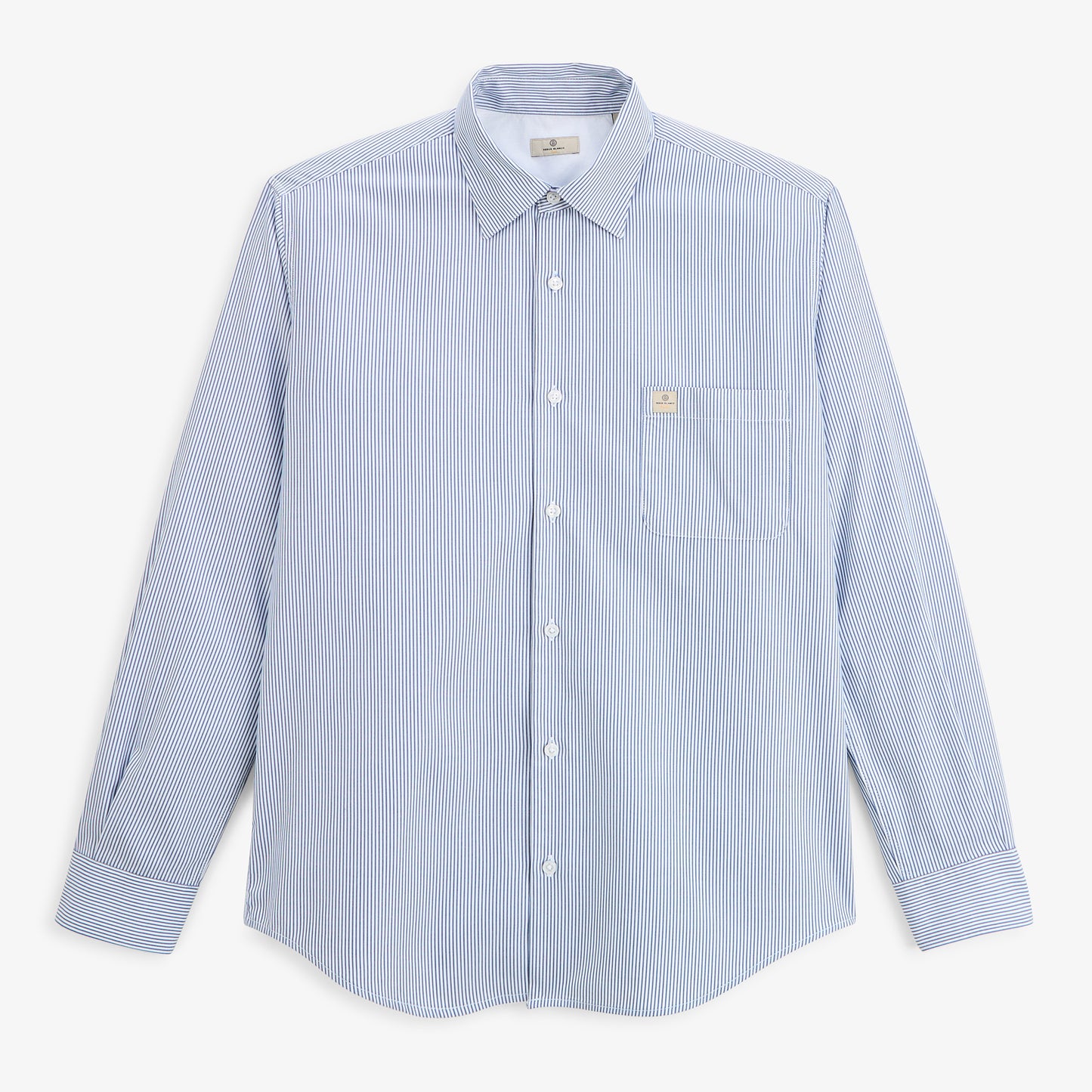 Chemise manches longues coton fines rayures bleu SBPLAY