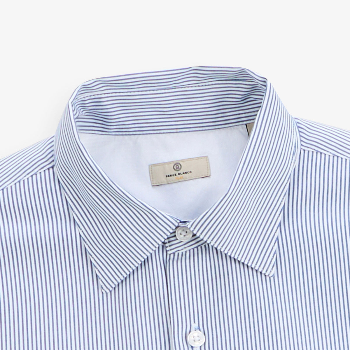 Chemise manches longues coton fines rayures bleu SBPLAY