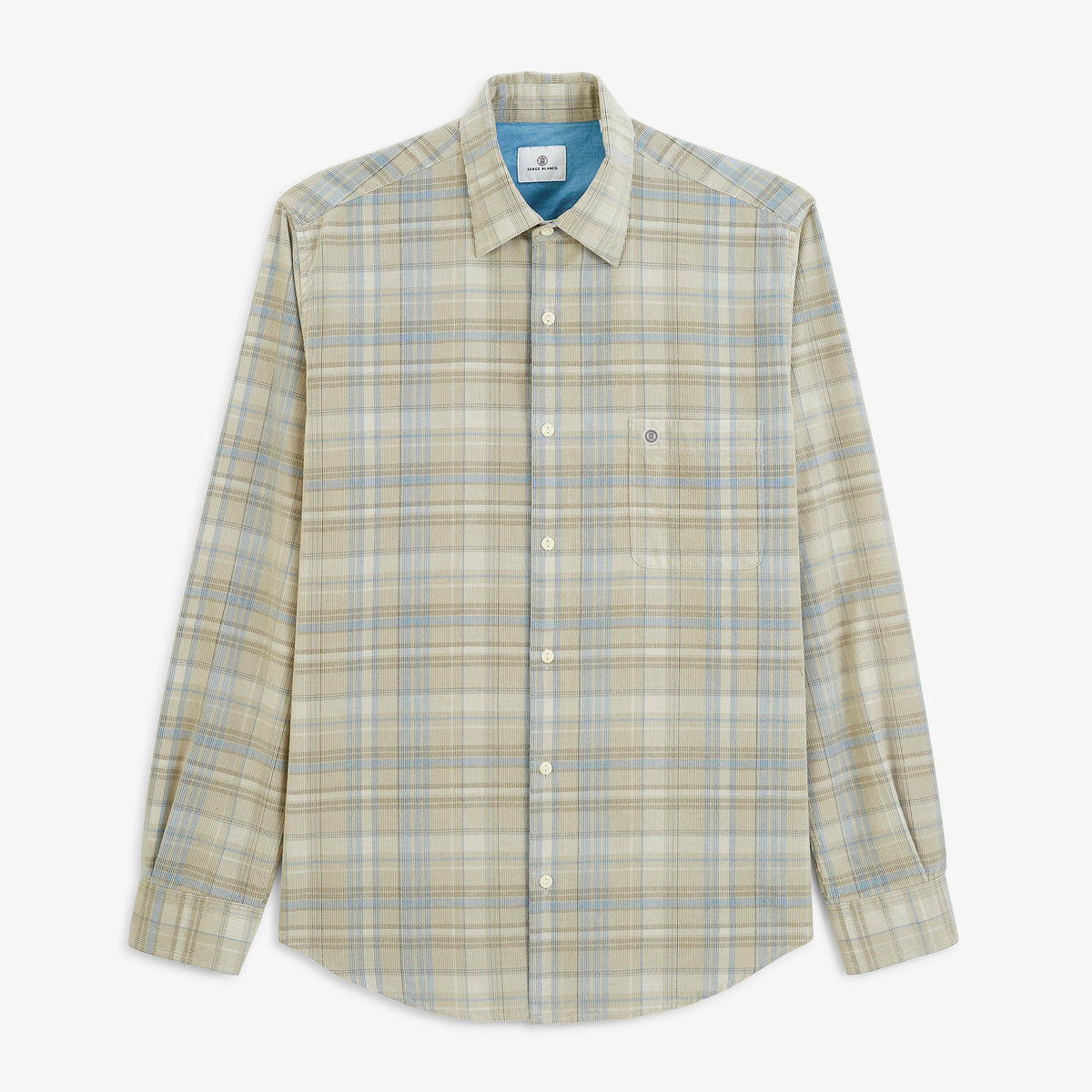 Chemise manches longues velours côtelé carreaux gris plume