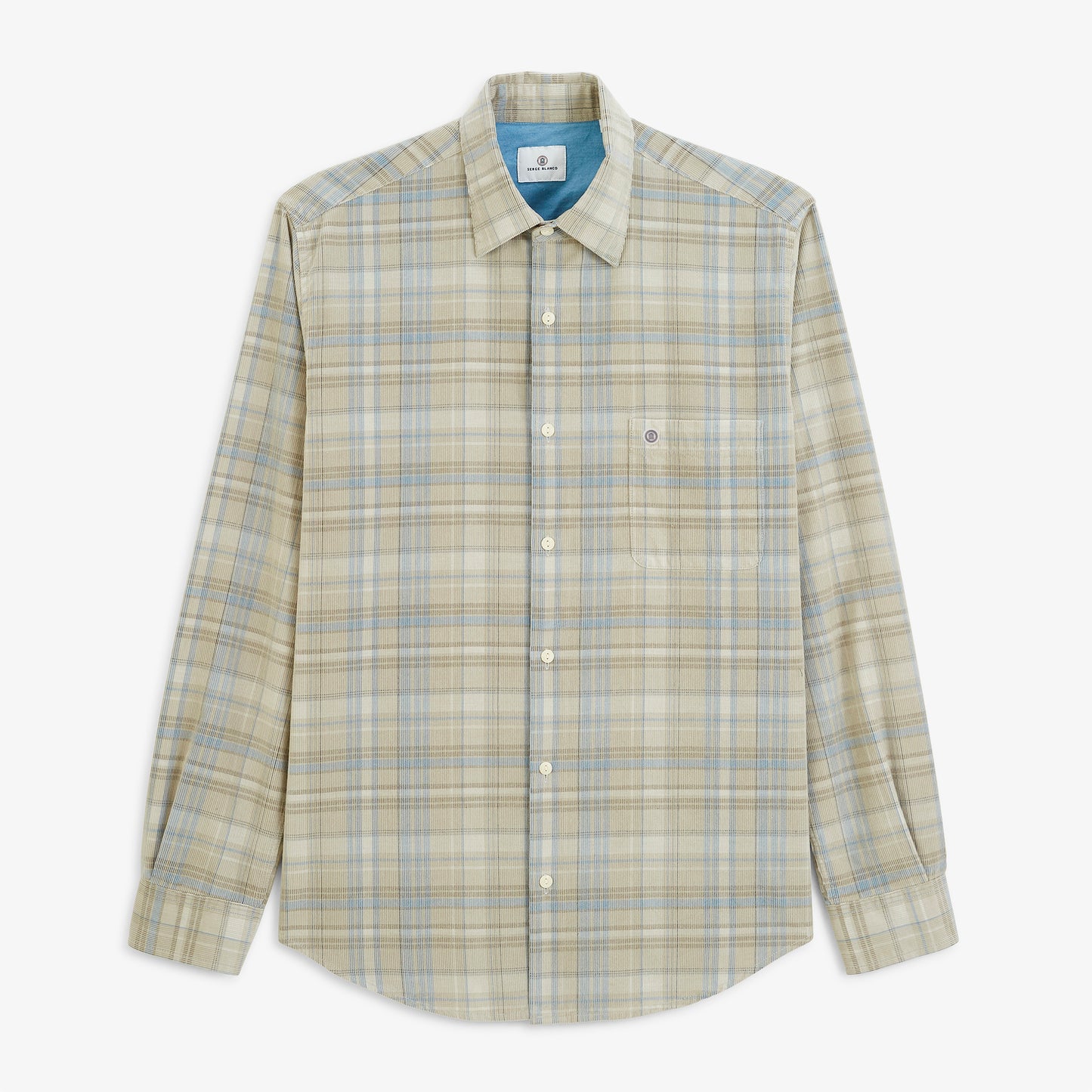 Chemise manches longues velours côtelé carreaux gris plume