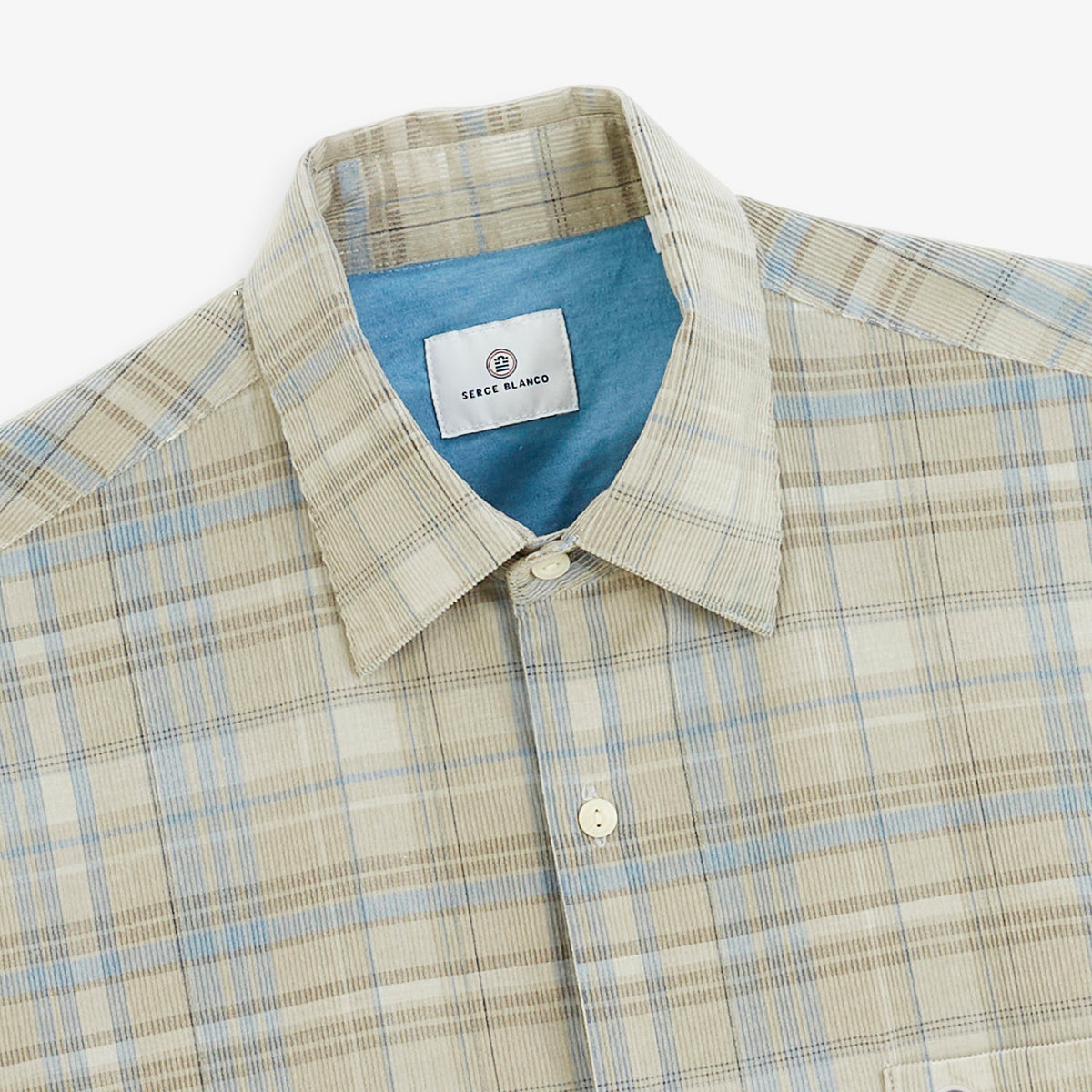 Chemise manches longues velours côtelé carreaux gris plume