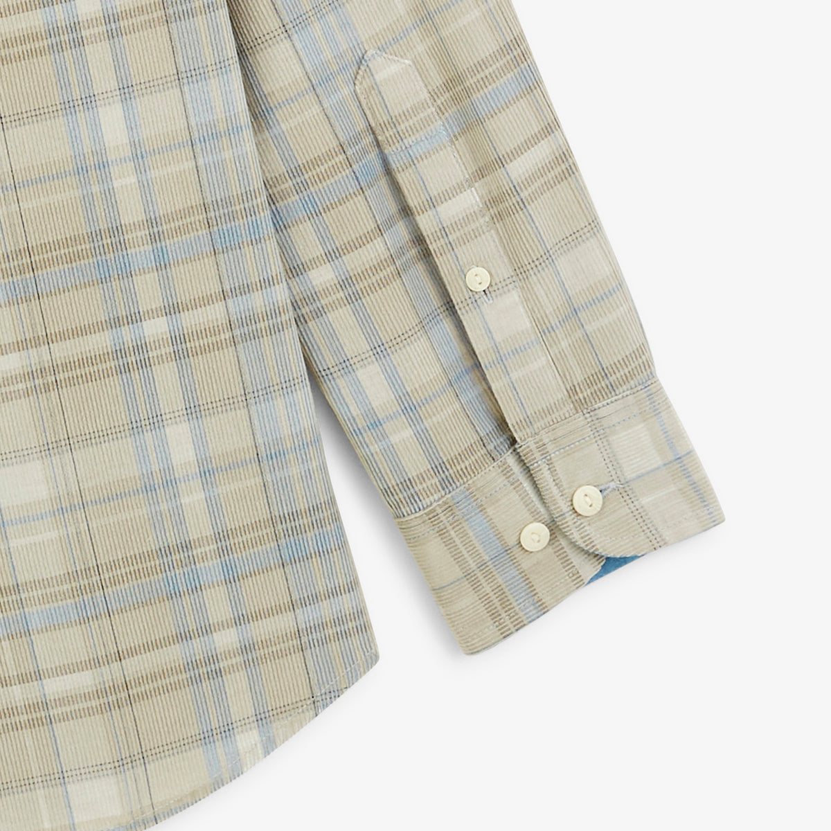 Chemise manches longues velours côtelé carreaux gris plume