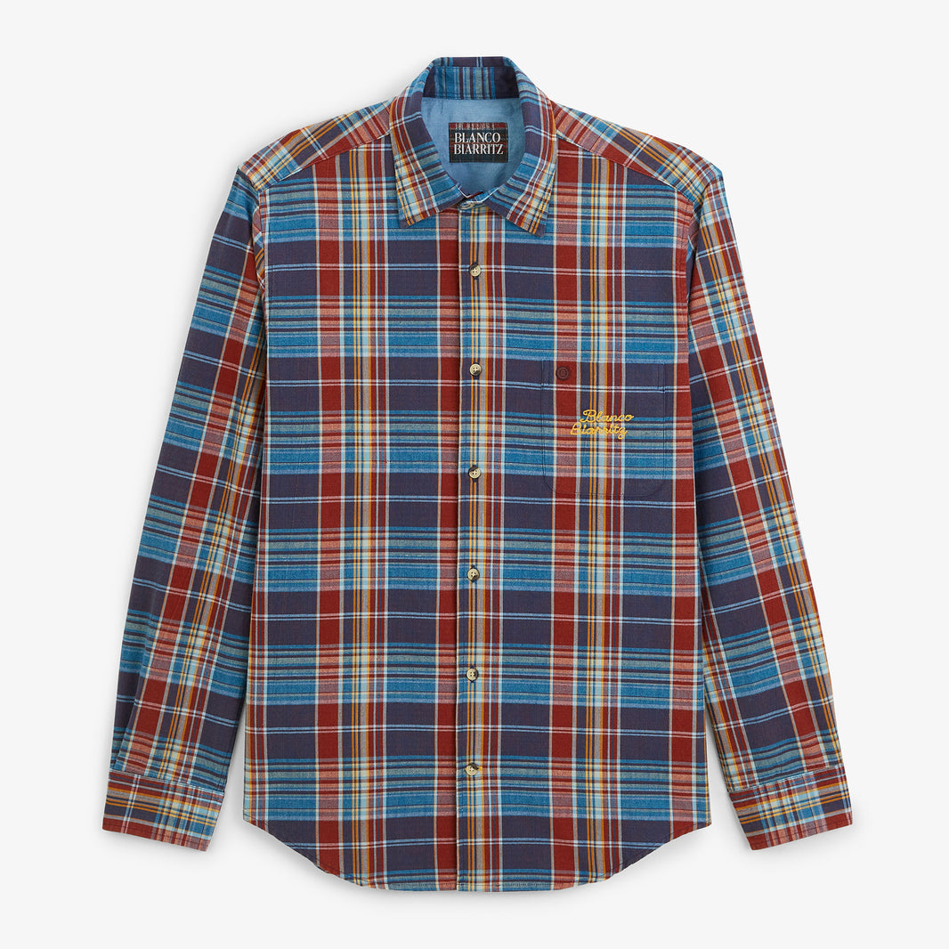 Chemise manches longues coton carreaux BLANCO BIARRITZ bleu lupin