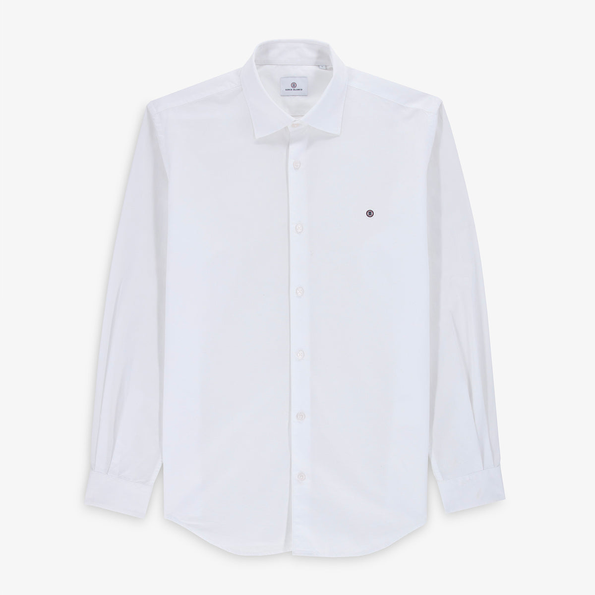 Chemise manches longues en coton blanc à col boutonné
