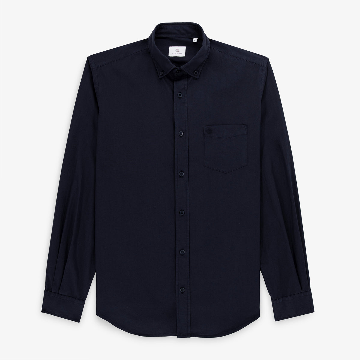 Chemise manches longues en coton bleu marine foncé à poche poitrine