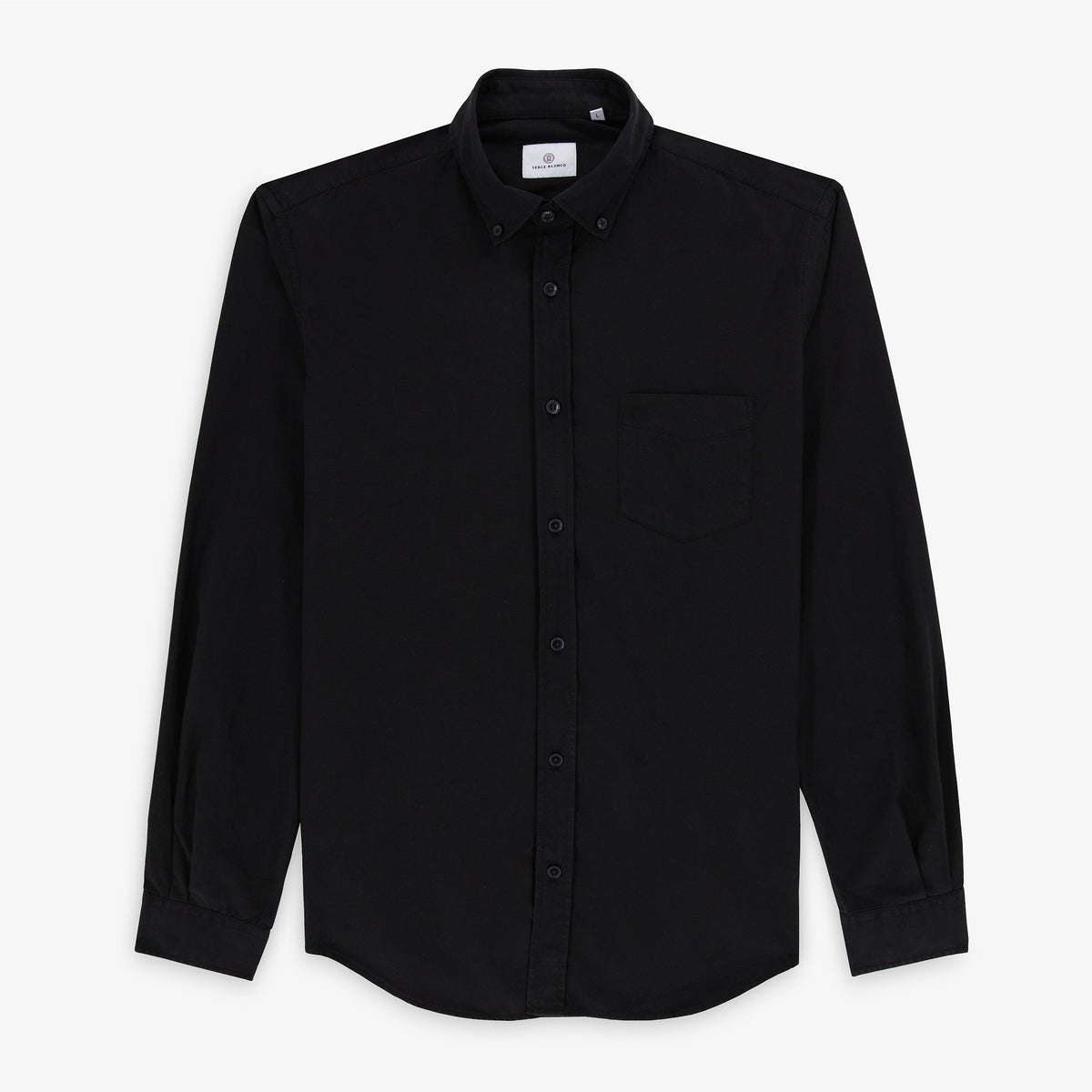 Chemise manches longues en coton noir à poche poitrine