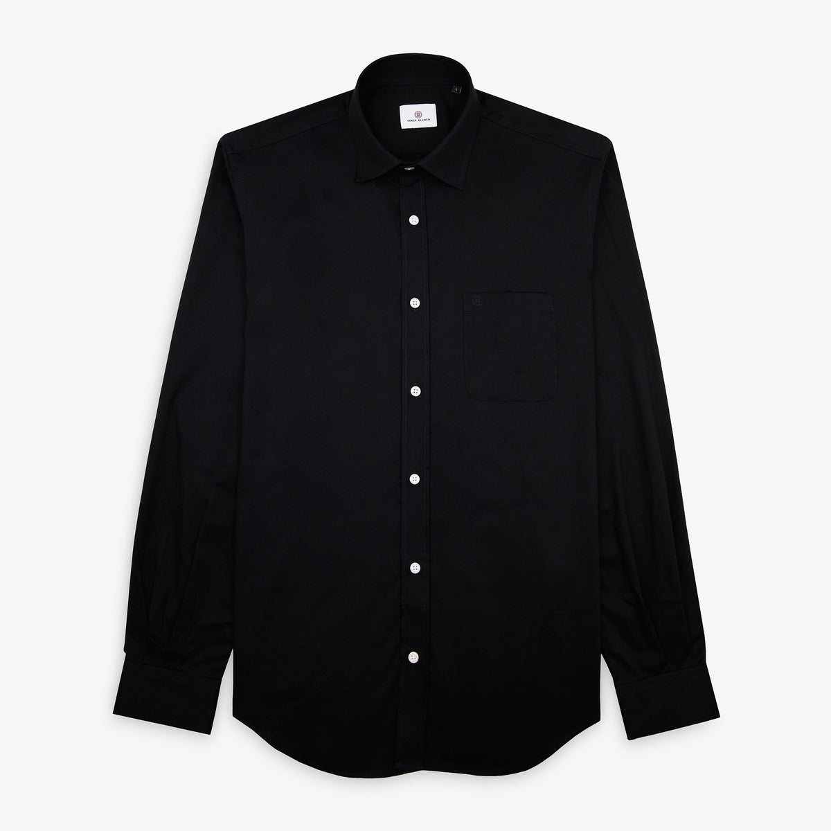 Chemise manches longues en coton bleu marine à poche poitrine