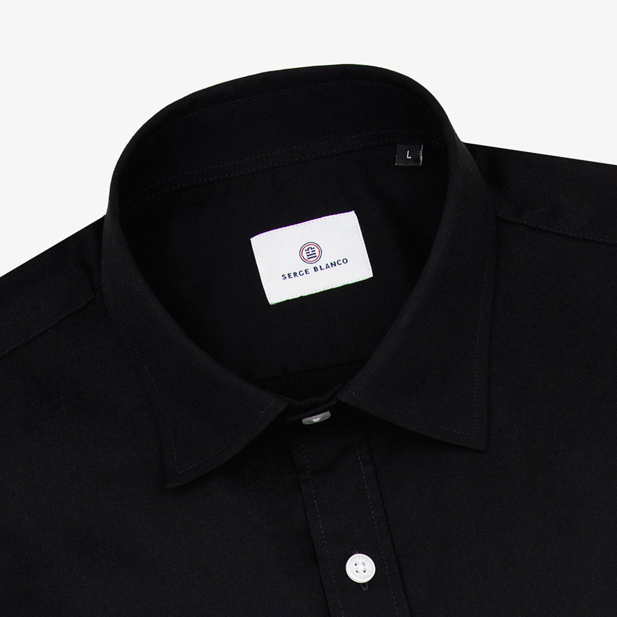 Chemise manches longues en coton bleu marine à poche poitrine