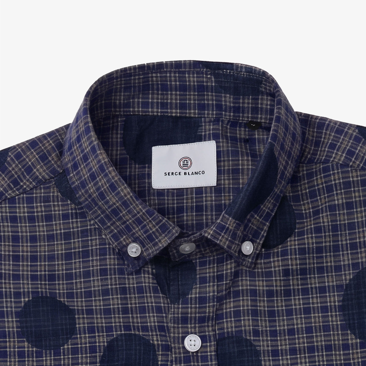 Blaues Langarmhemd mit Karos und Punkten