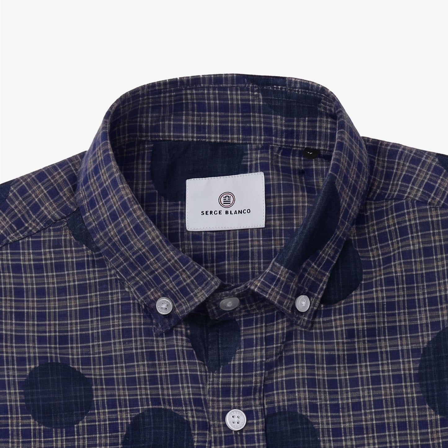 Blaues Langarmhemd mit Karos und Punkten