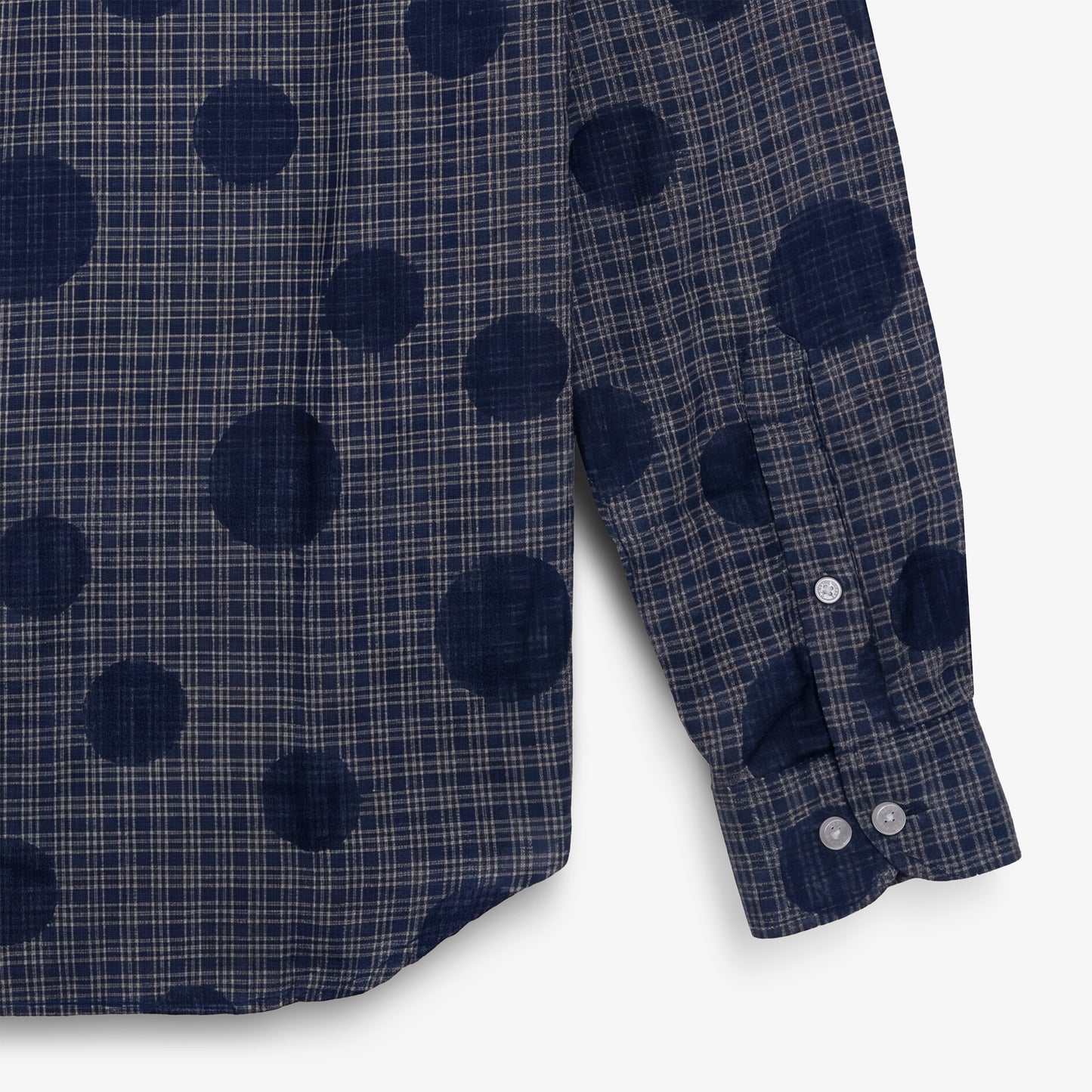 Blaues Langarmhemd mit Karos und Punkten