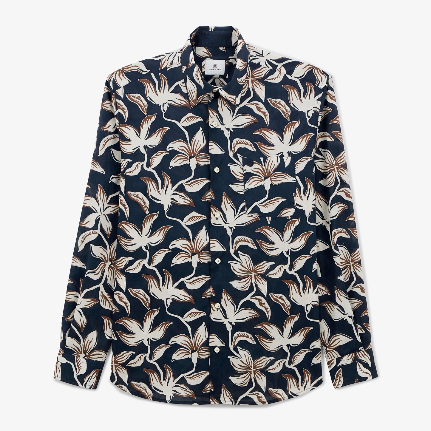 Charles hibiscus dark navy shirt