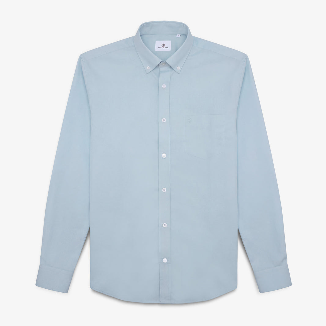 Langärmliges Baumwollhemd mit Brusttasche in Hellblau