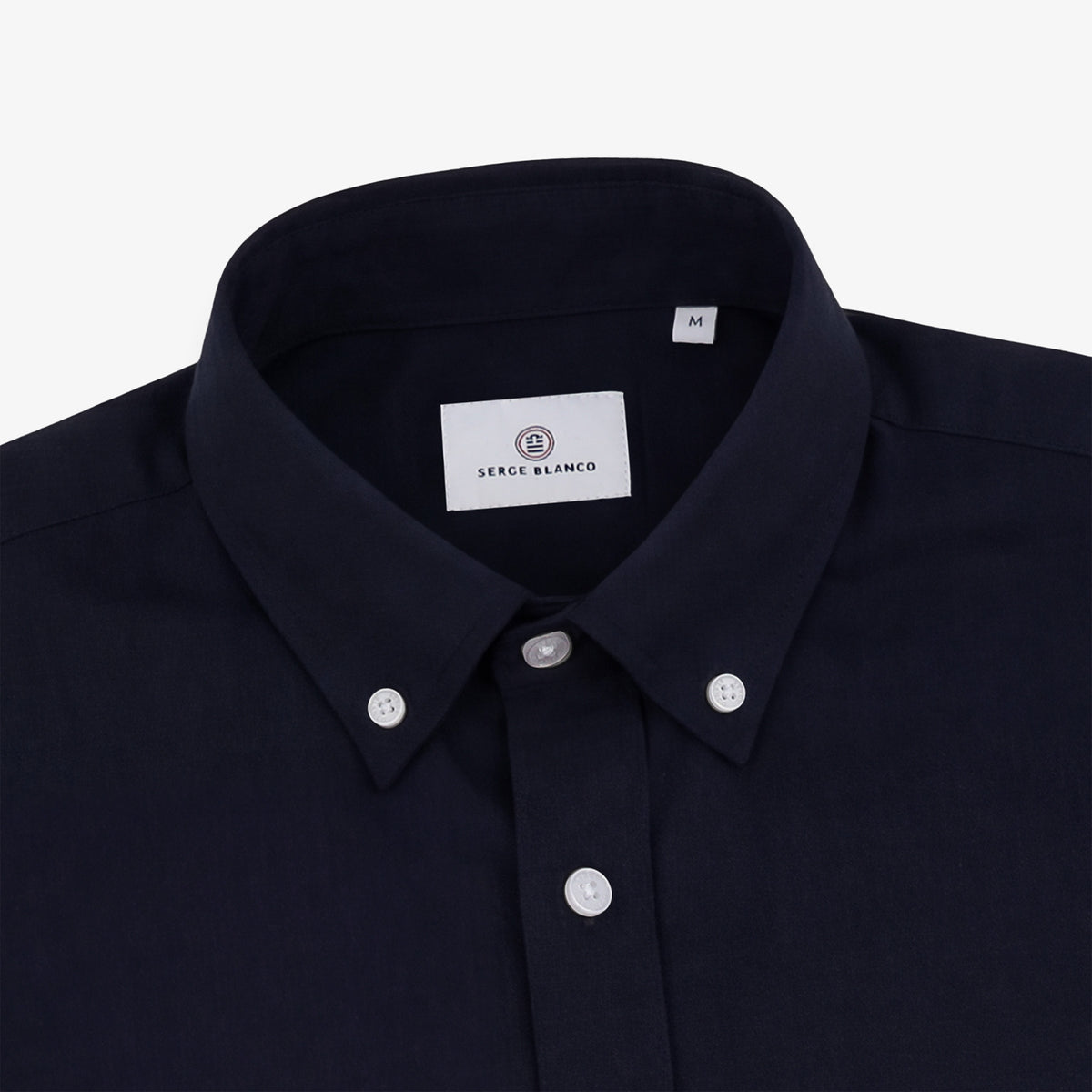 Indigo blue long-sleeve cotton shirt with a chest pocket