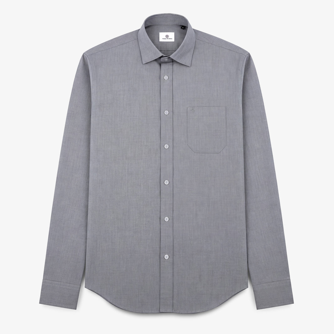 Chemise grise à manches longues en coton avec poche poitrine