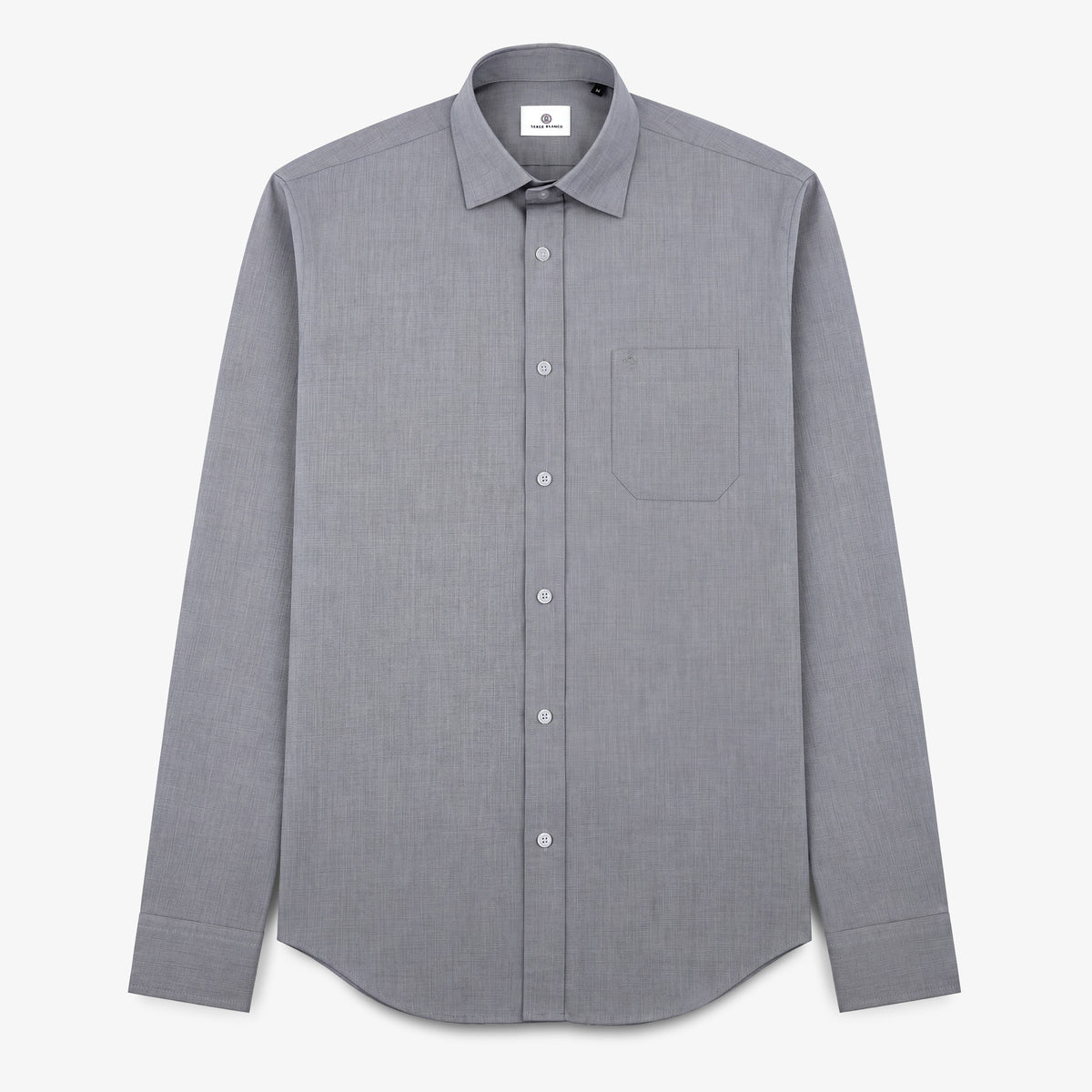 Chemise grise à manches longues en coton avec poche poitrine