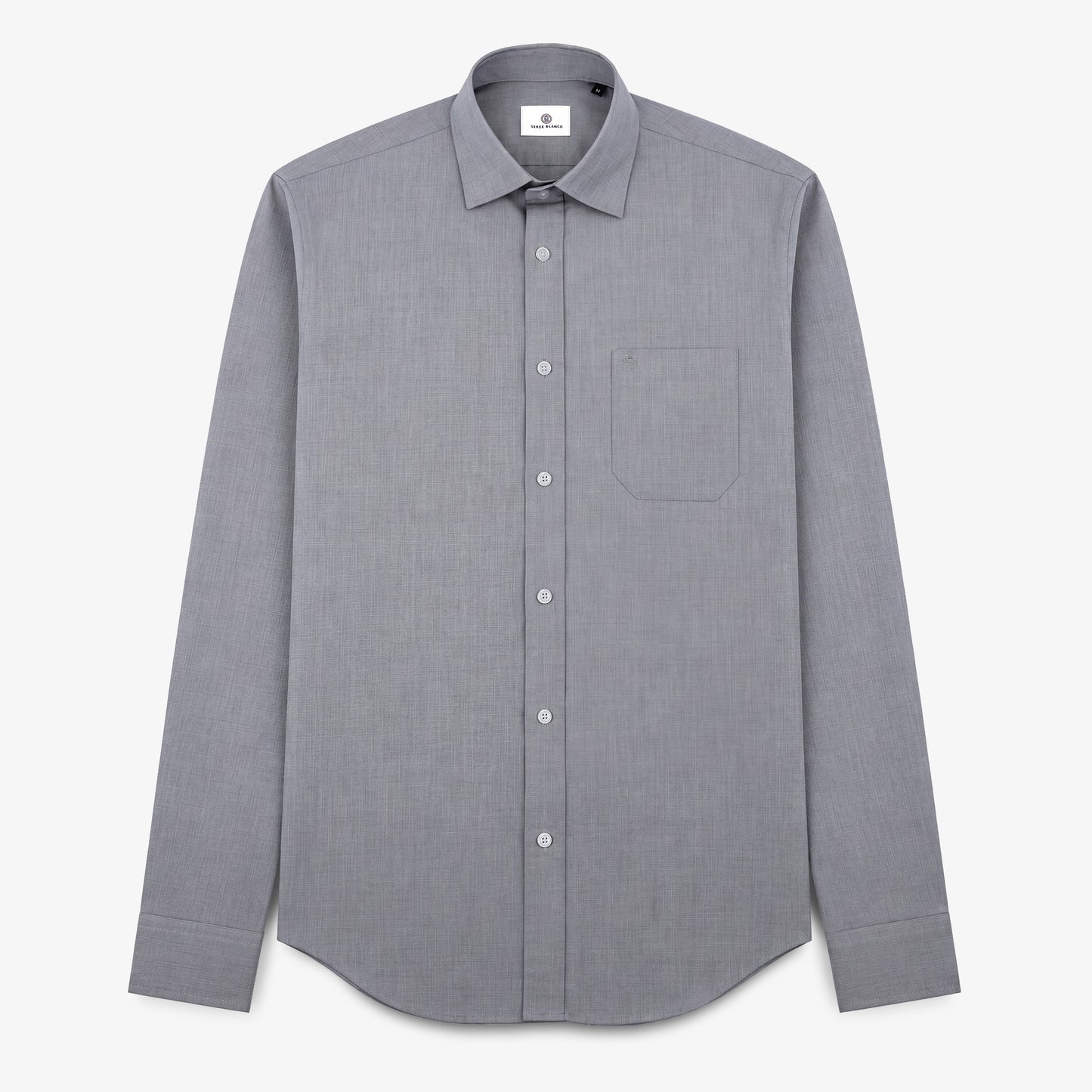 Chemise grise à manches longues en coton avec poche poitrine