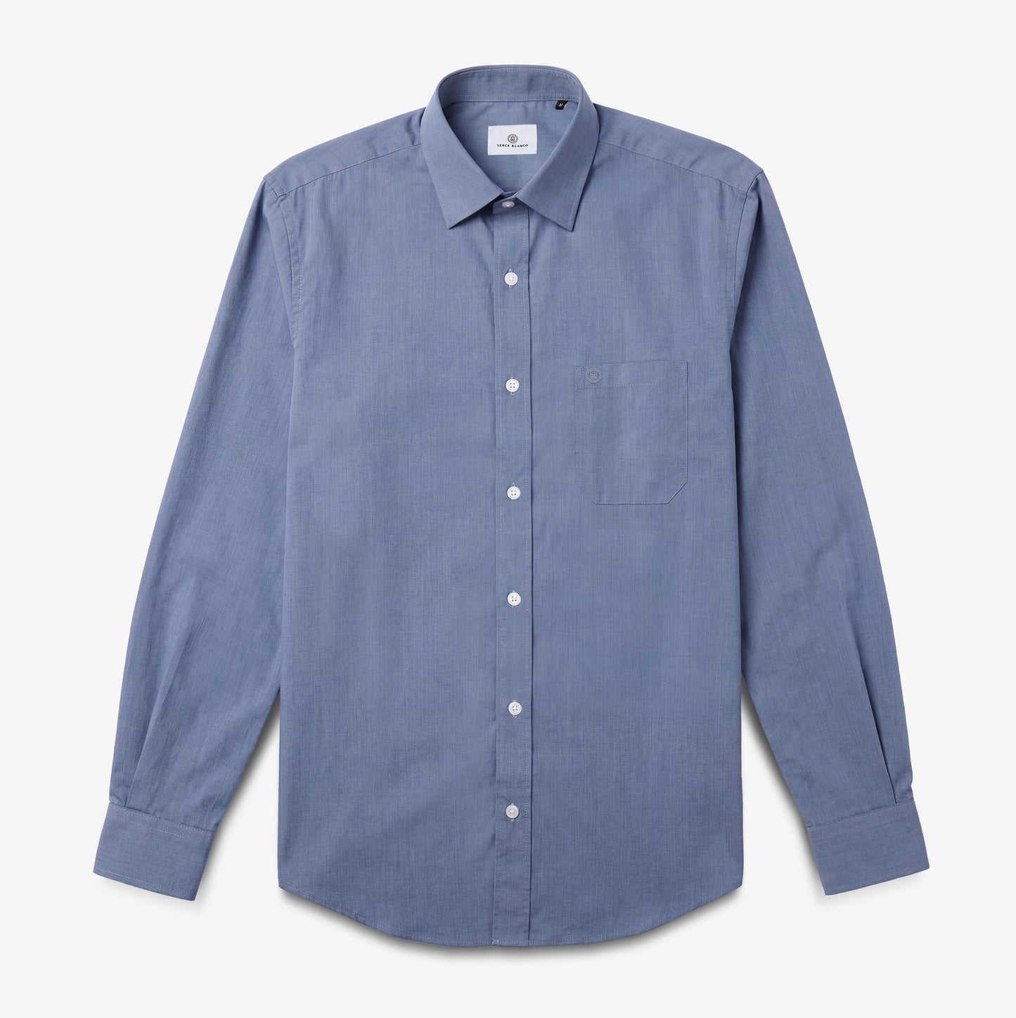 Camisa azul de algodón de manga larga con bolsillo en el pecho