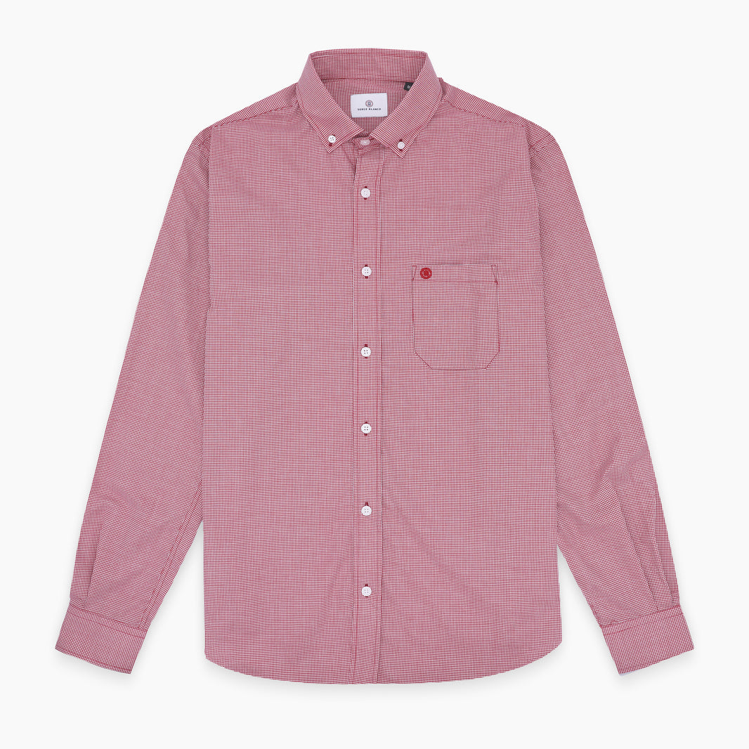 Chemise manches longues en coton à carreaux vichy blancs et rouges