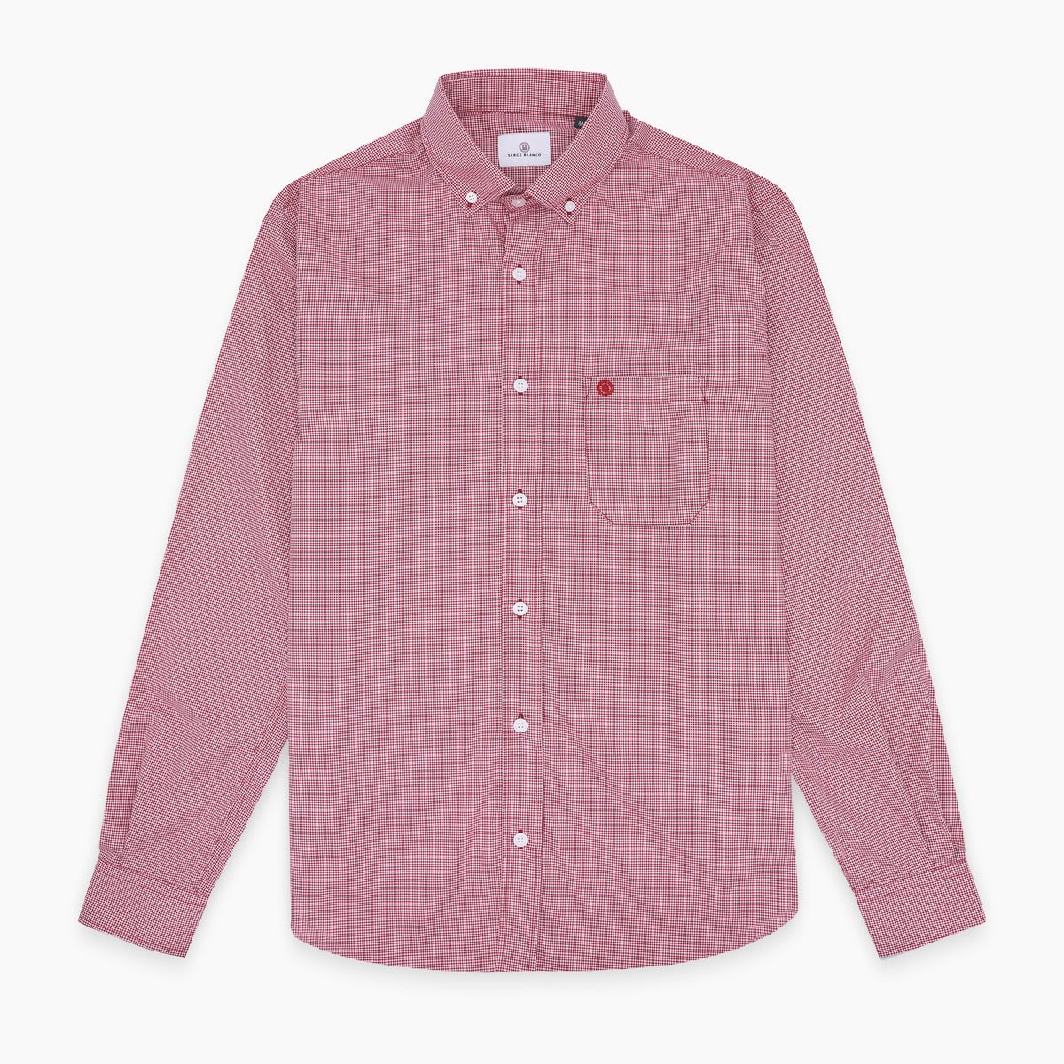 Chemise manches longues en coton à carreaux vichy blancs et rouges
