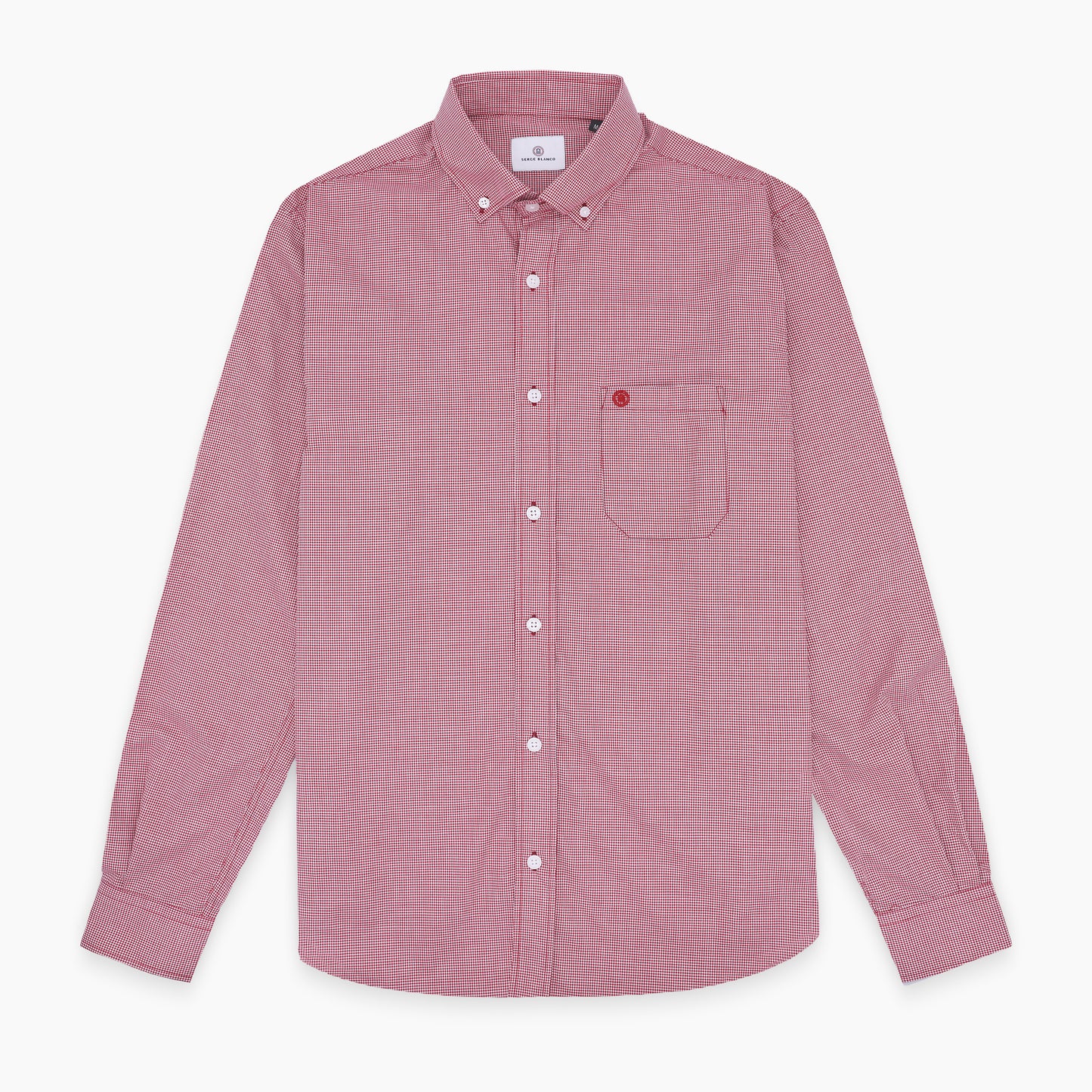 Chemise manches longues en coton à carreaux vichy blancs et rouges