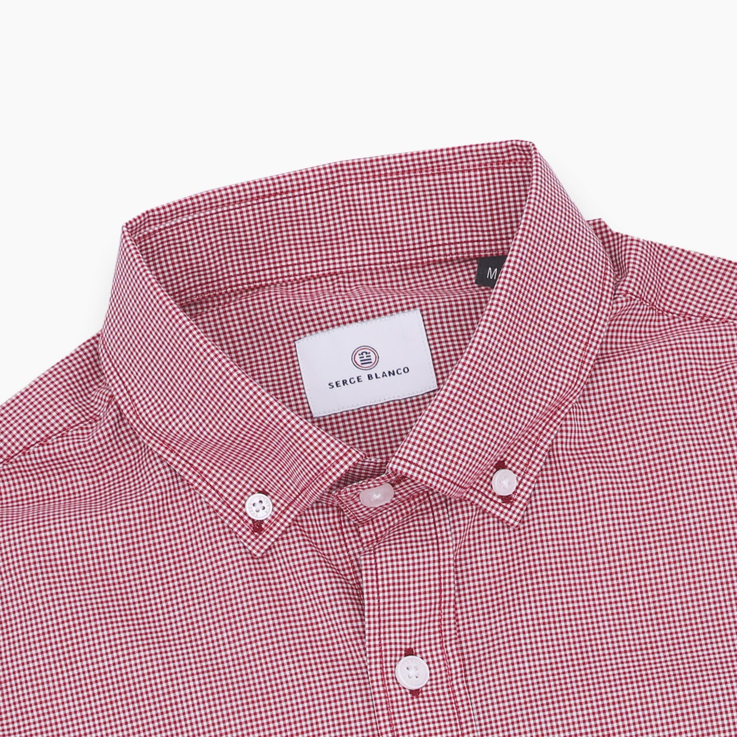 Chemise manches longues en coton à carreaux vichy blancs et rouges