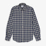 Blue and beige long-sleeve cotton checkered shirt