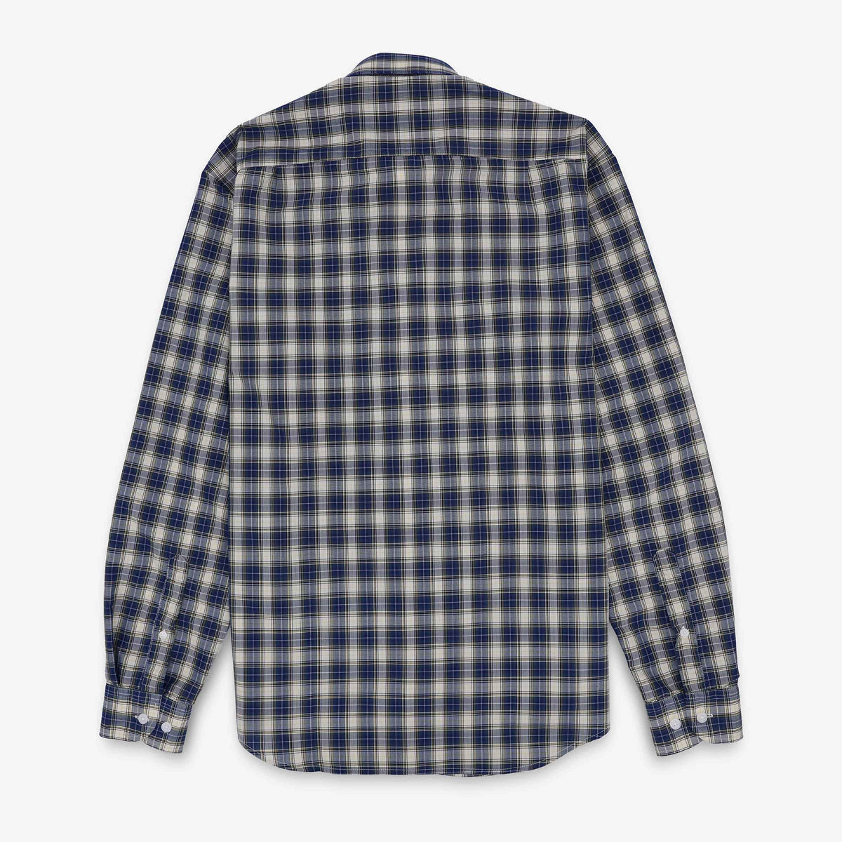Blue and beige long-sleeve cotton checkered shirt