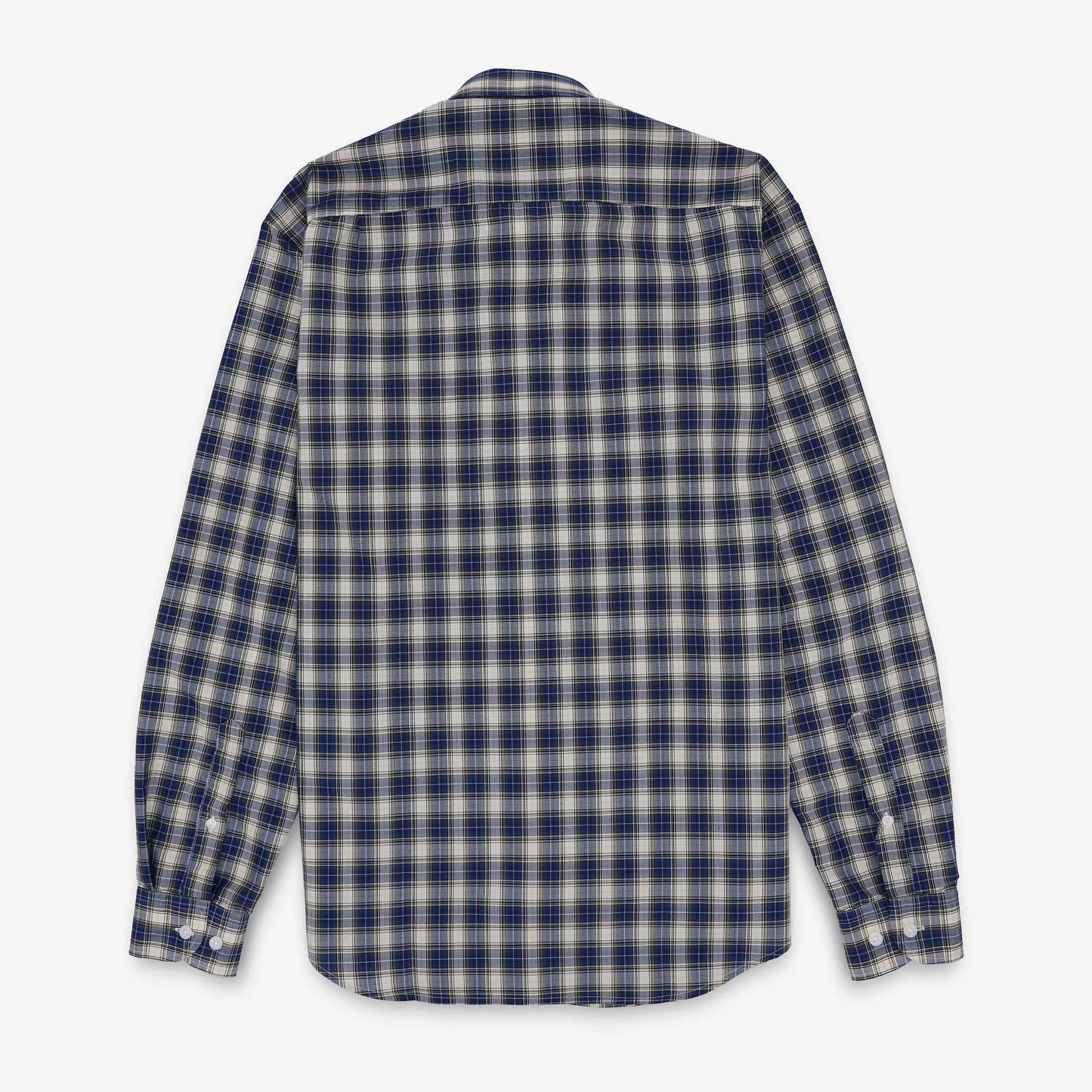 Blue and beige long-sleeve cotton checkered shirt