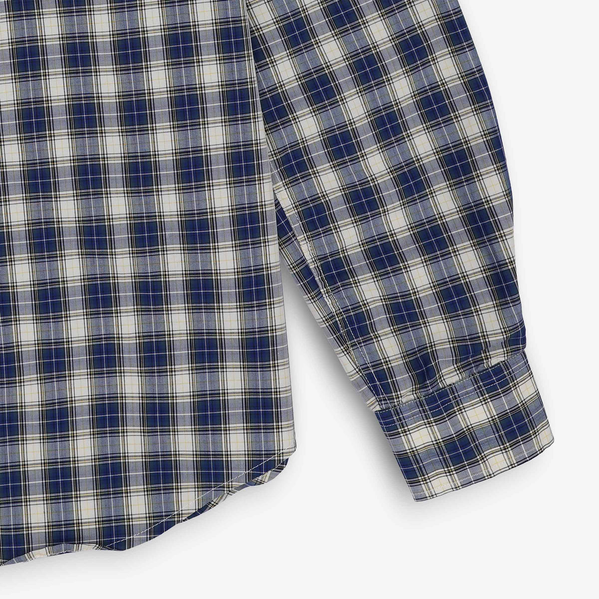 Blue and beige long-sleeve cotton checkered shirt