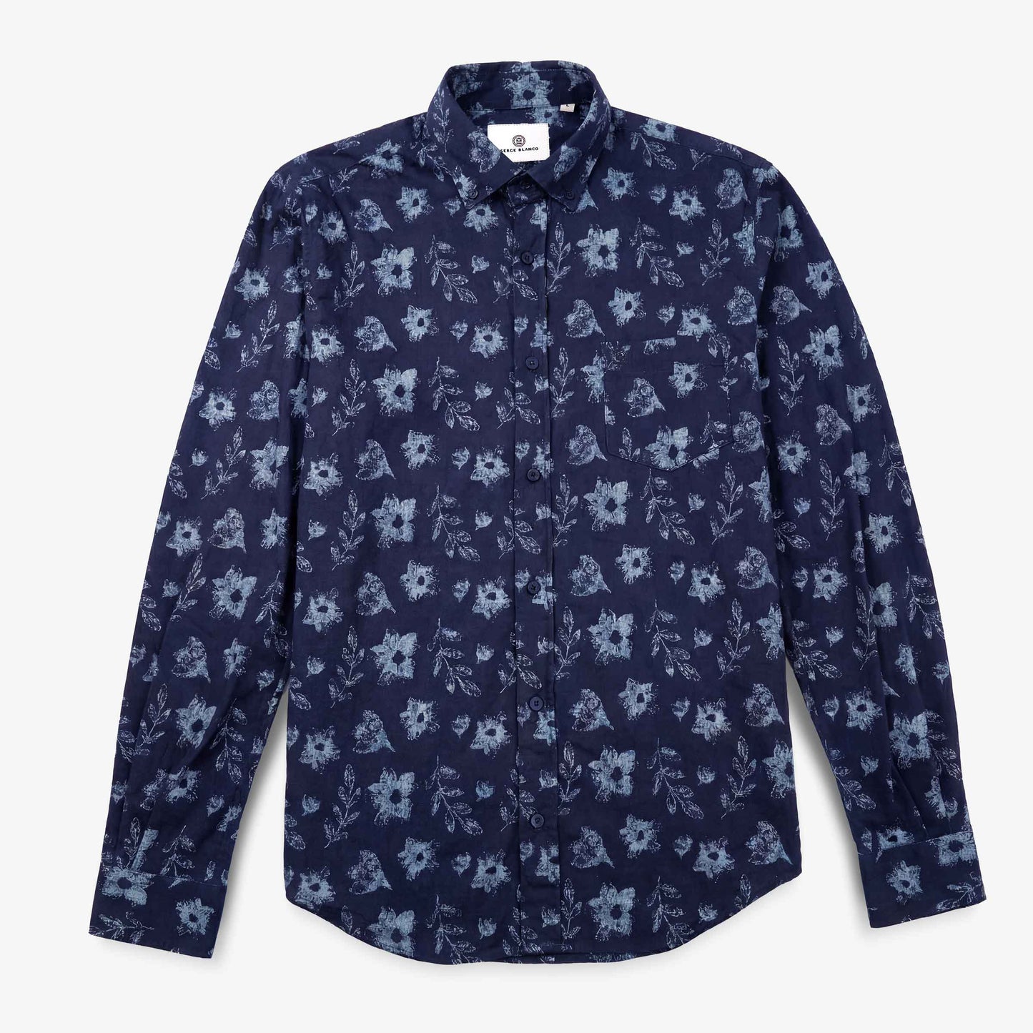 Charles-Hemden mit langen Ärmeln aus dunkelblauer Baumwolle