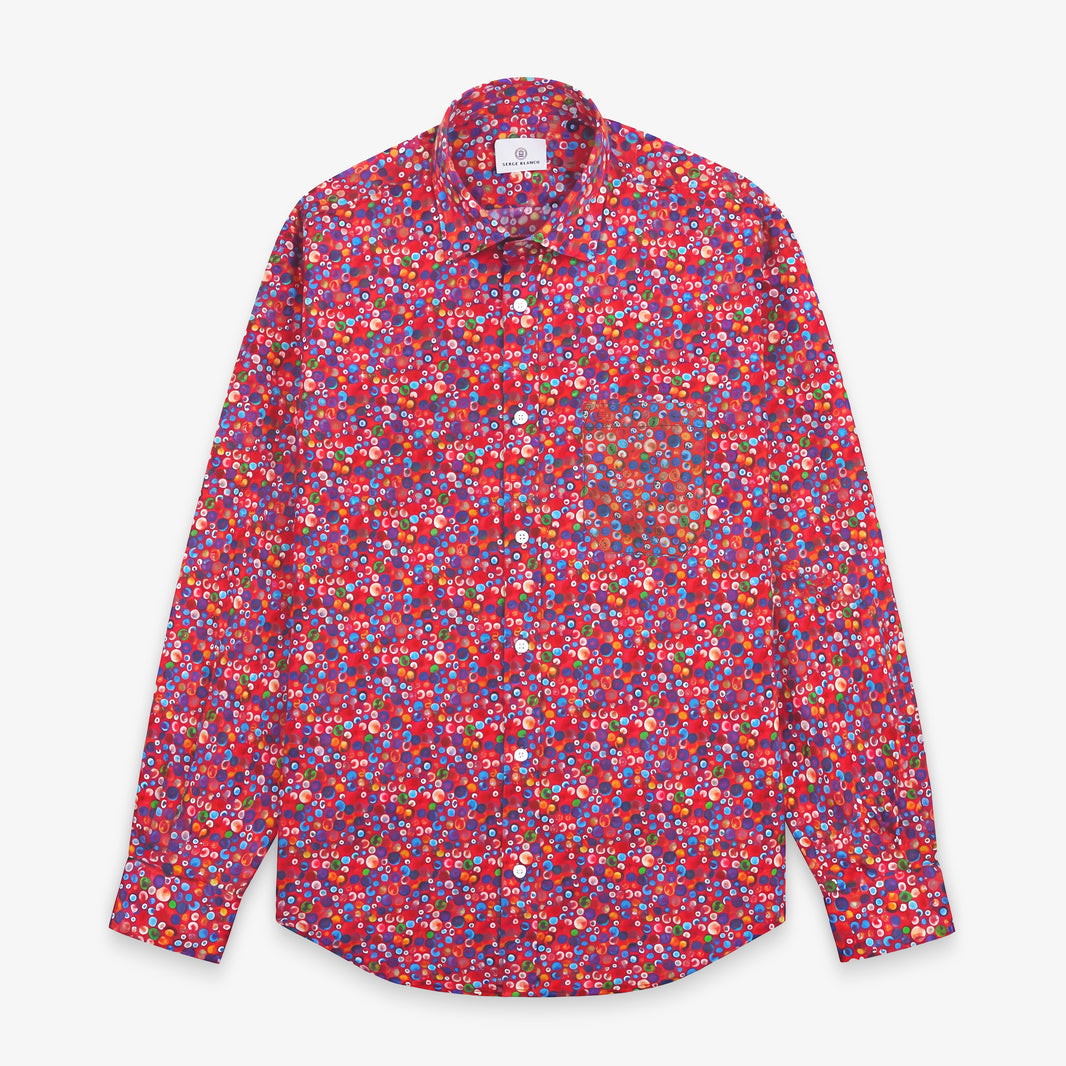 Chemise manches longues en coton rouge avec imprimé boules