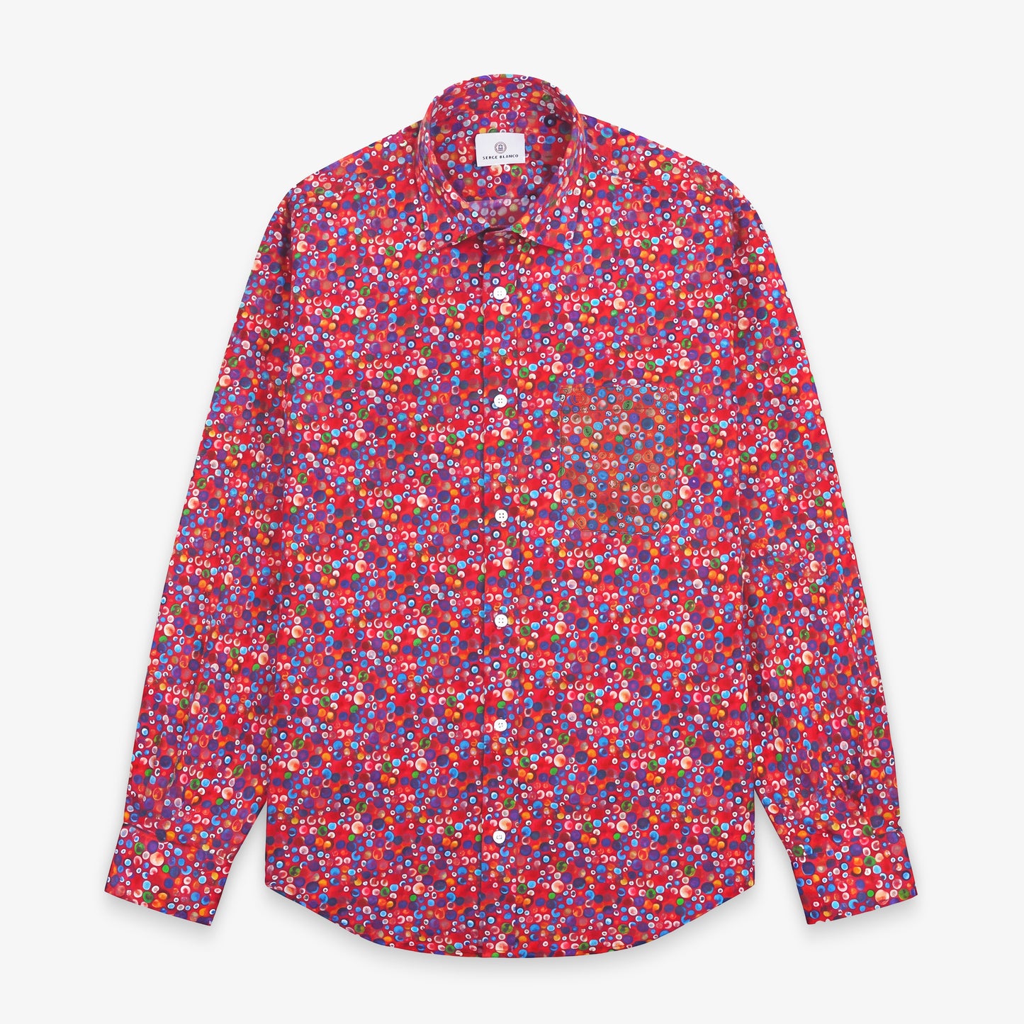 Camisa de manga larga de algodón rojo con estampado de bolas
